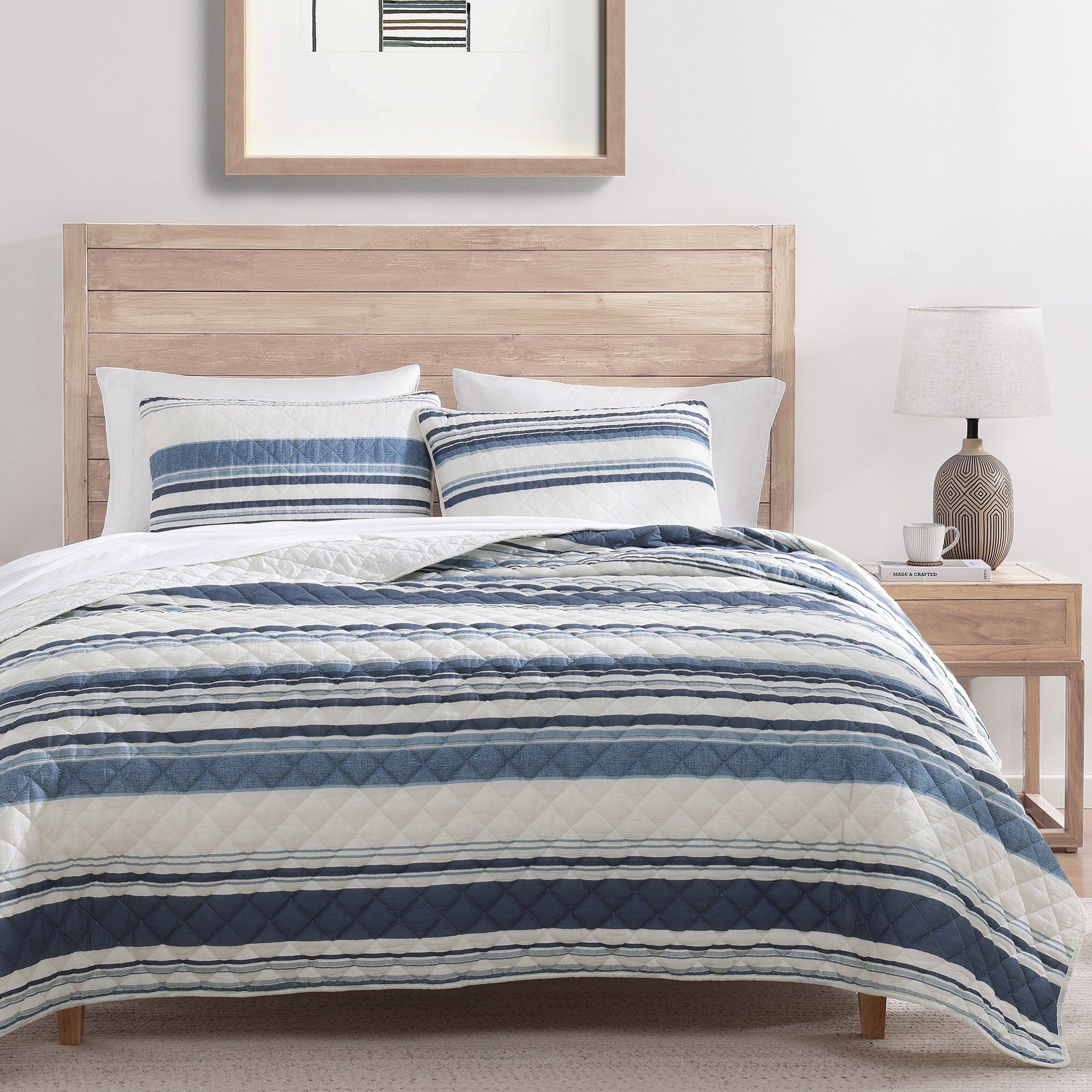 Mystic Stripe - King Cotton Gauze Quilt Set (Set of 3) - Navy