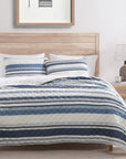 Mystic Stripe - King Cotton Gauze Quilt Set (Set of 3) - Navy