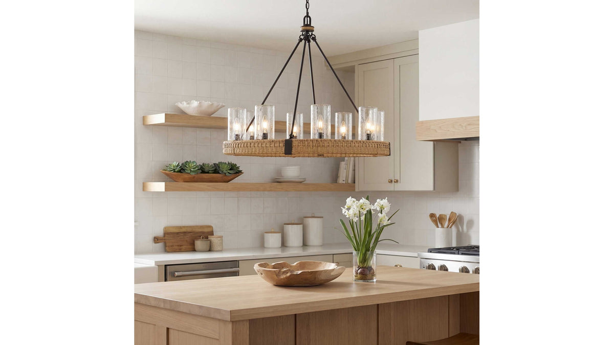 Palm Royal - 8 Light Indoor-Outdoor Chandelier - Black / Light Brown