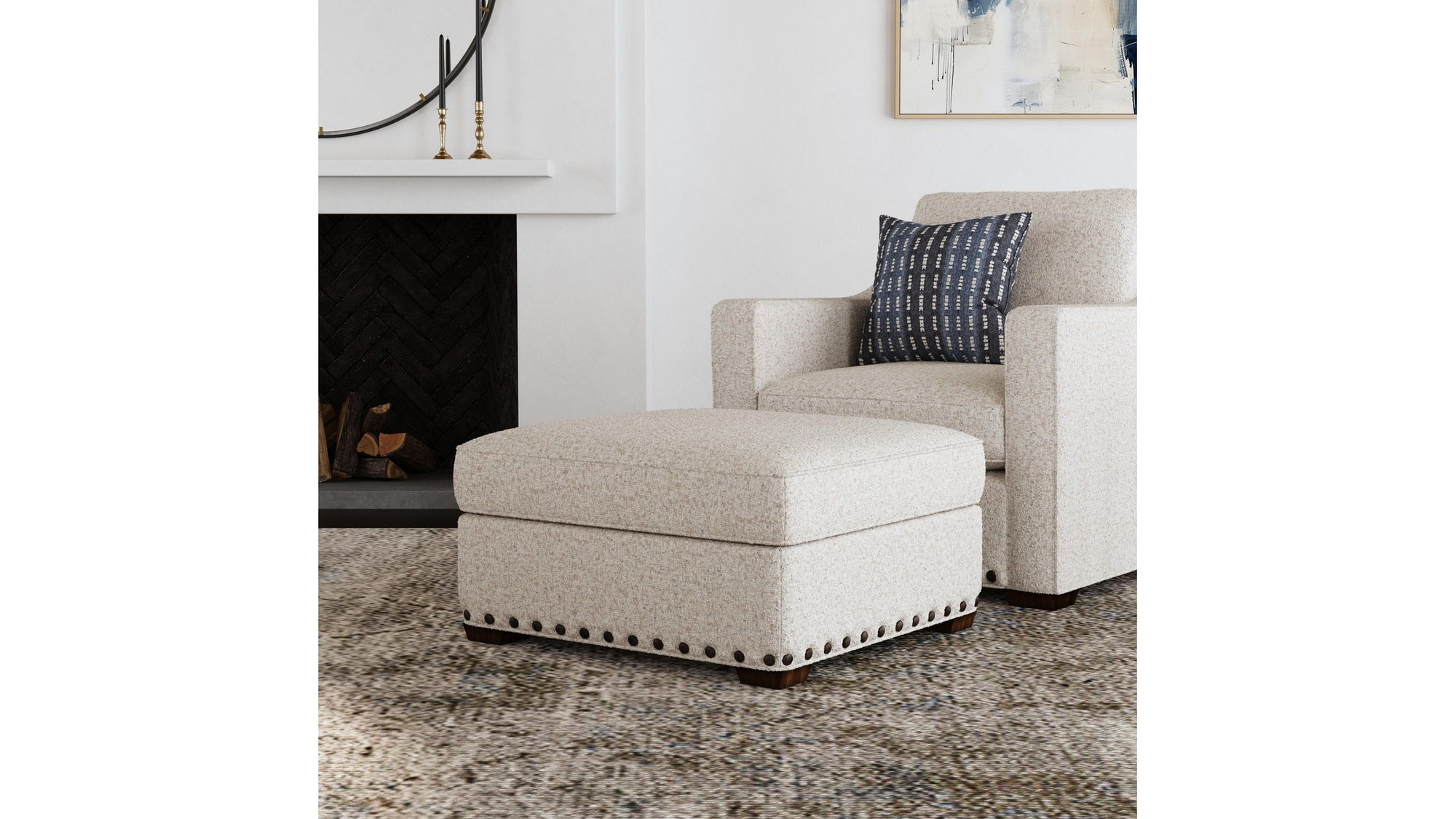 Milo - Fabric Cocktail Ottoman With Nailhead Trim