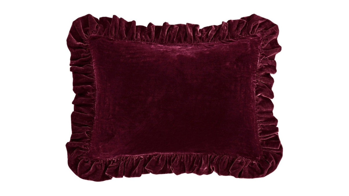 Stella - Faux Silk Velvet Ruffled Dutch Euro Pillow - Garnet Red
