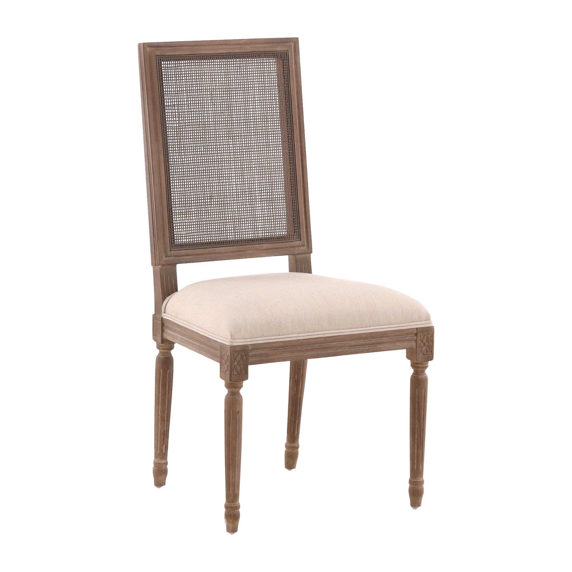 Linen &amp; Oak - Caned Back Side Chair - Dark Brown / Beige