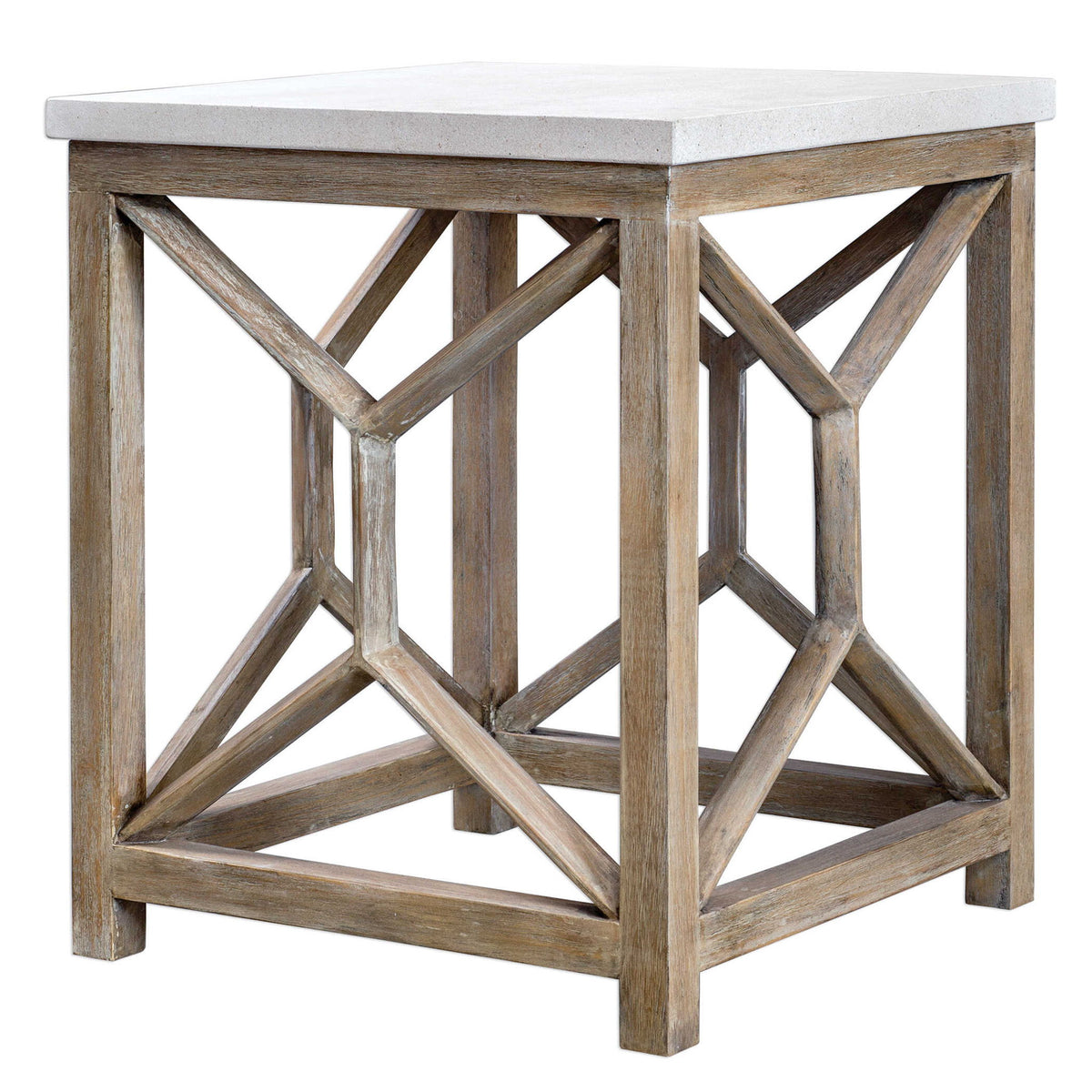 Catali - Stone End Table - White &amp; Light Brown