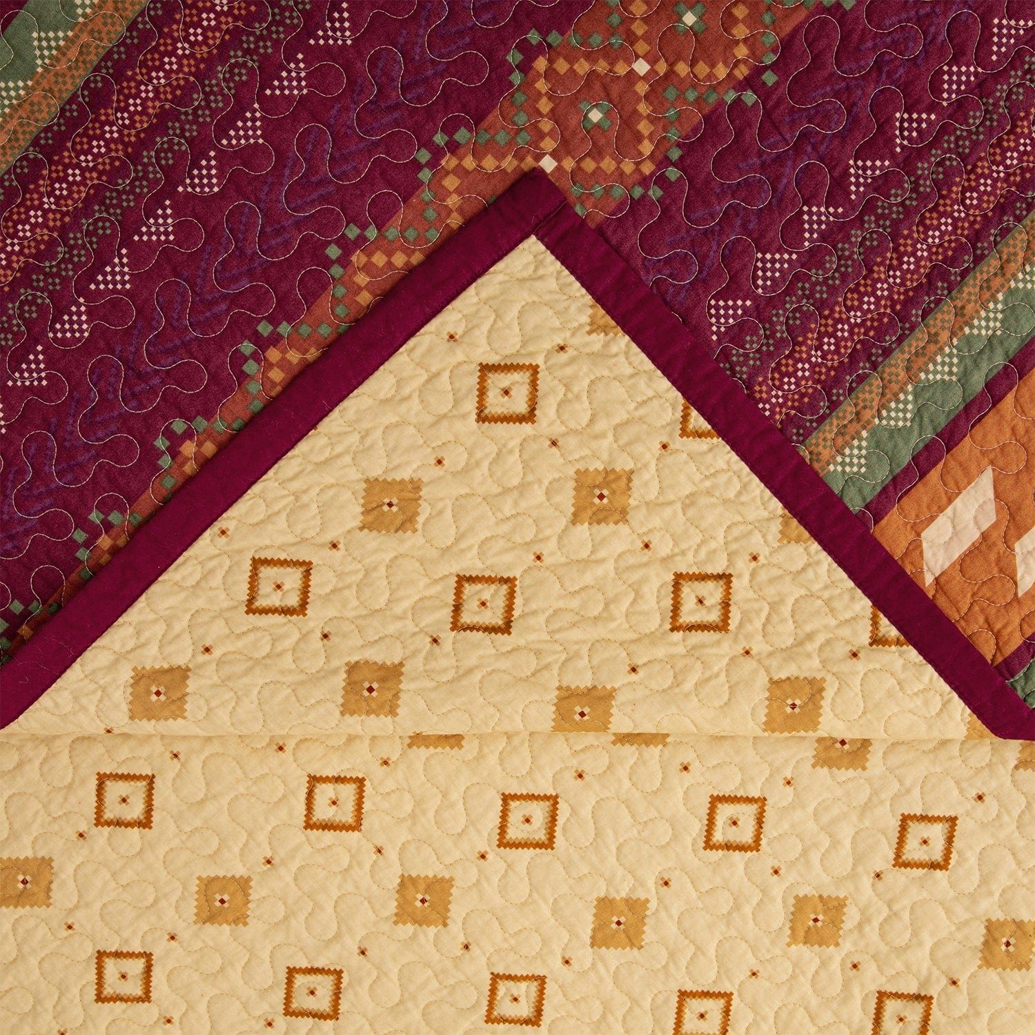Solace - Full/Queen Reversible Quilt Set (Set of 3) - Red / Orange / Brown