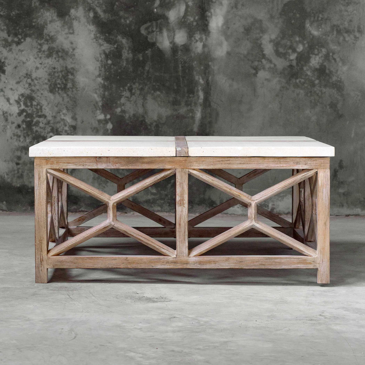 Catali - Stone Coffee Table - White &amp; Light Brown