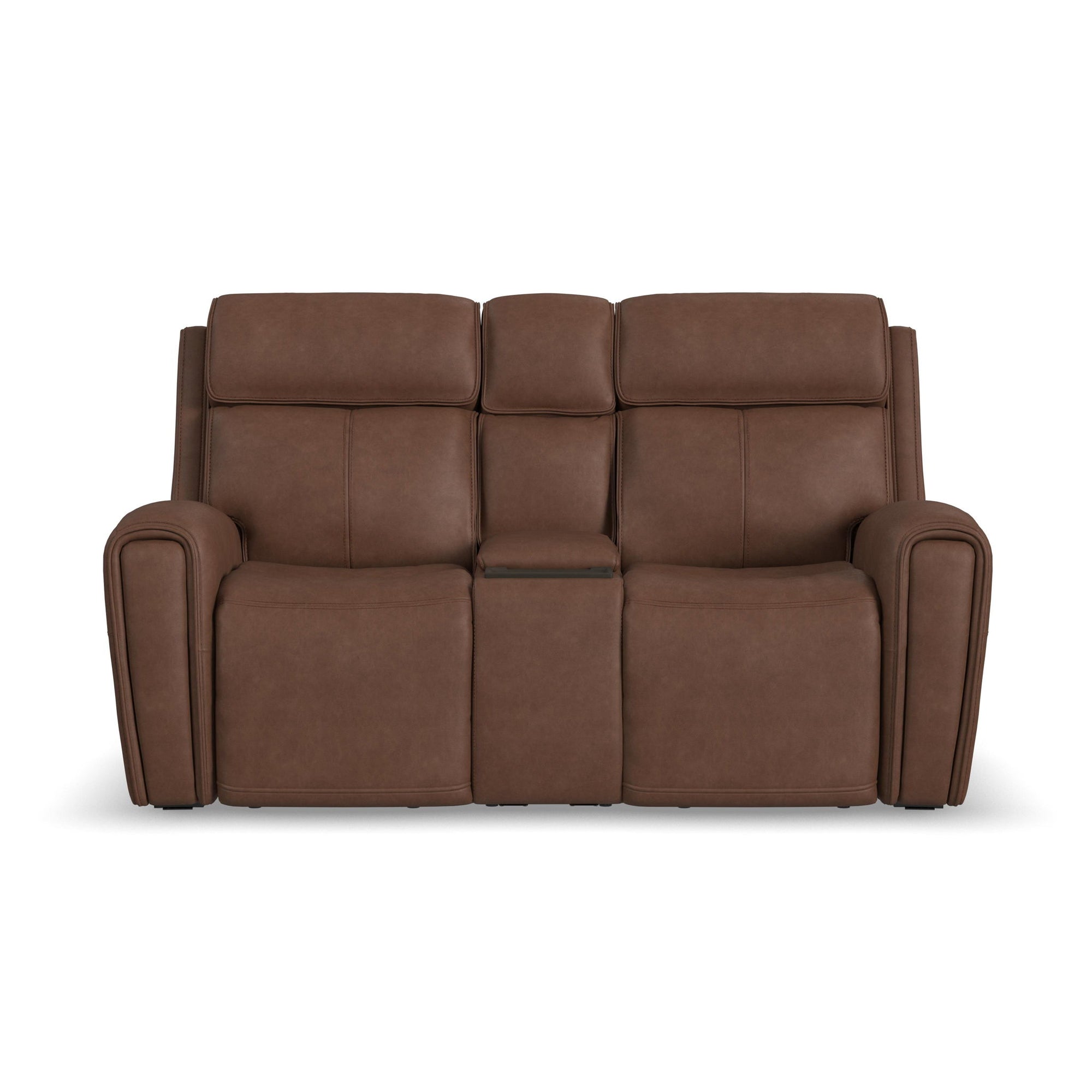 Warren - Power Reclining Loveseat With Console, Power Headrest &amp; Lumbar - Dark Brown