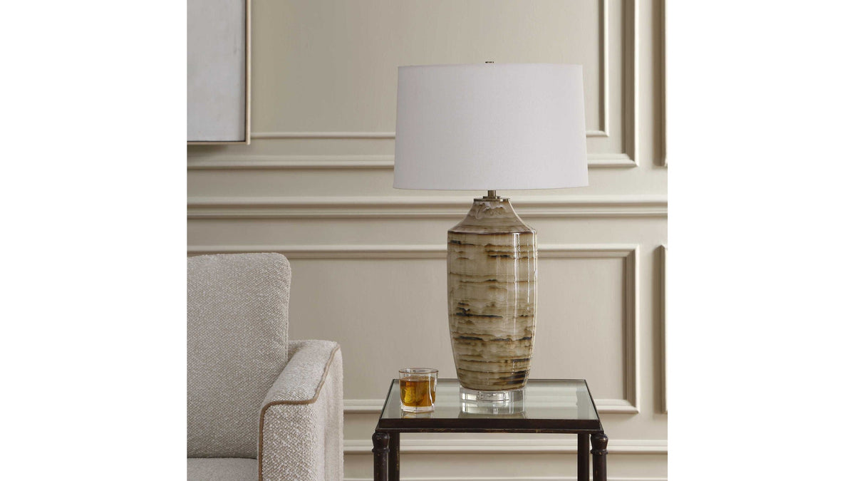 Schneider - Glazed Table Lamp - Brown / Beige
