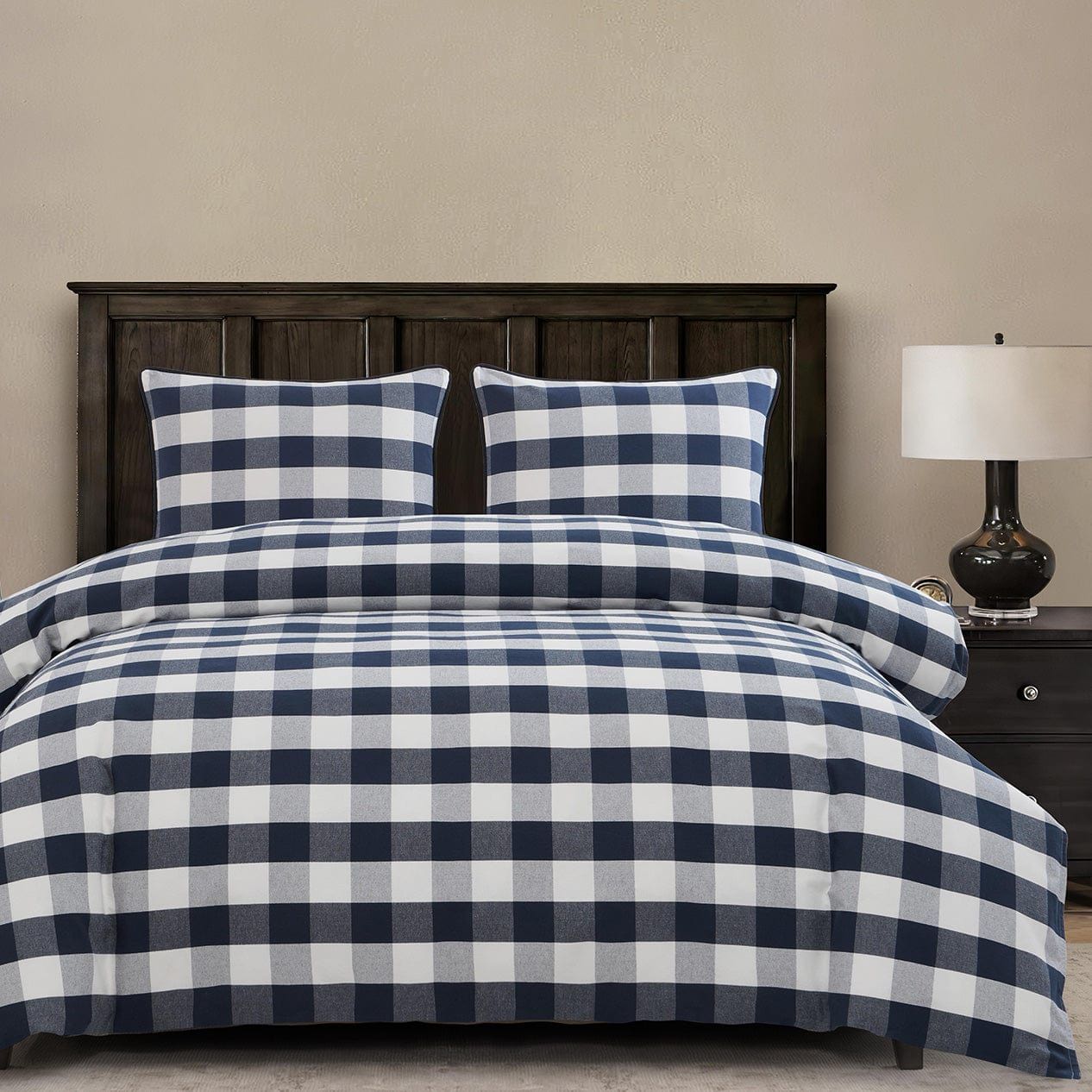 Camille - Queen Buffalo Check Duvet Cover Set (Set of 3) - Navy