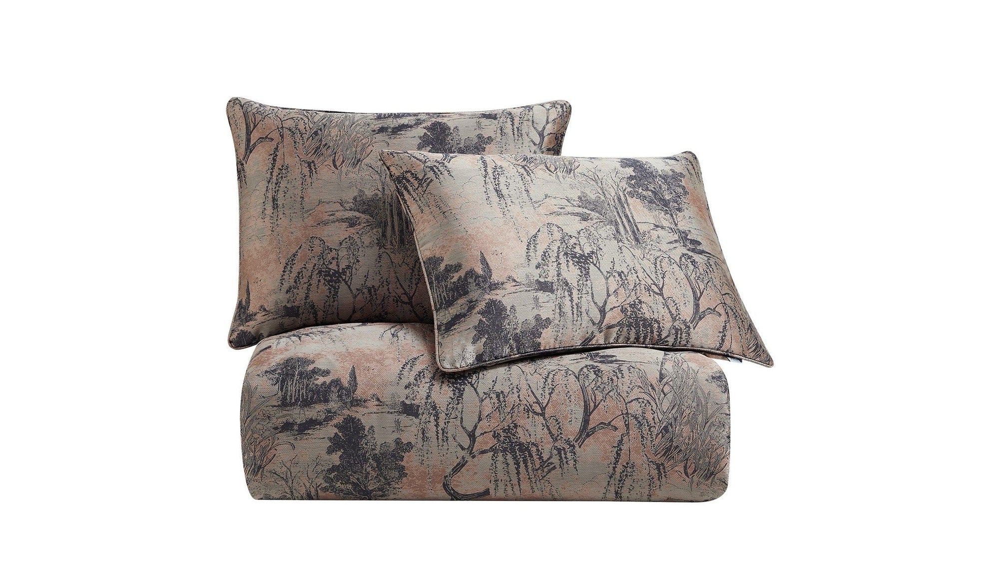 Pastoral Jacquard - Queen Duvet Cover Set Set of 3 - Rose Gold