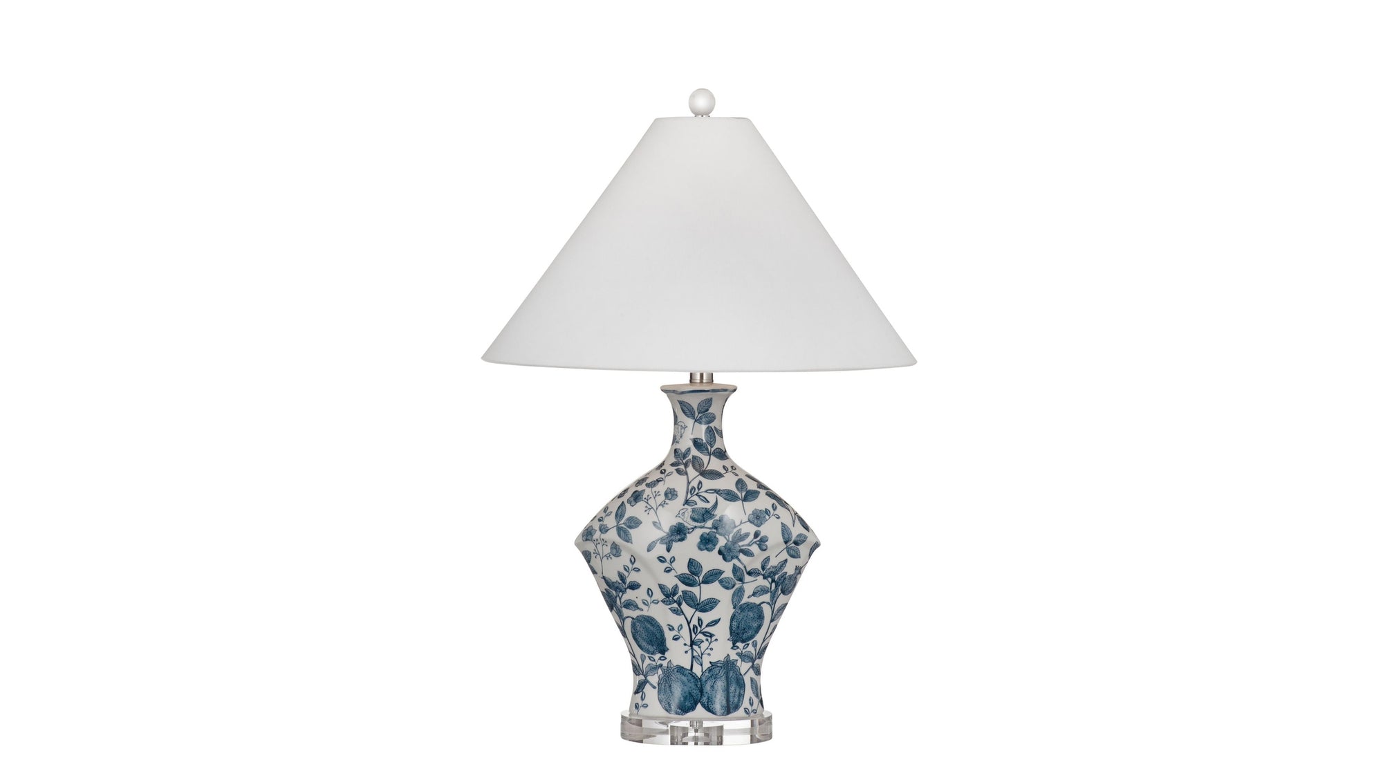 Clovelly - Table Lamp - Blue / White Floral / Clear Acrylic