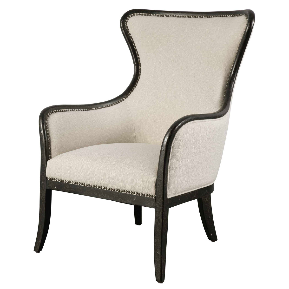 Sandy - Wing Back Armchair - Beige &amp; Dark Brown