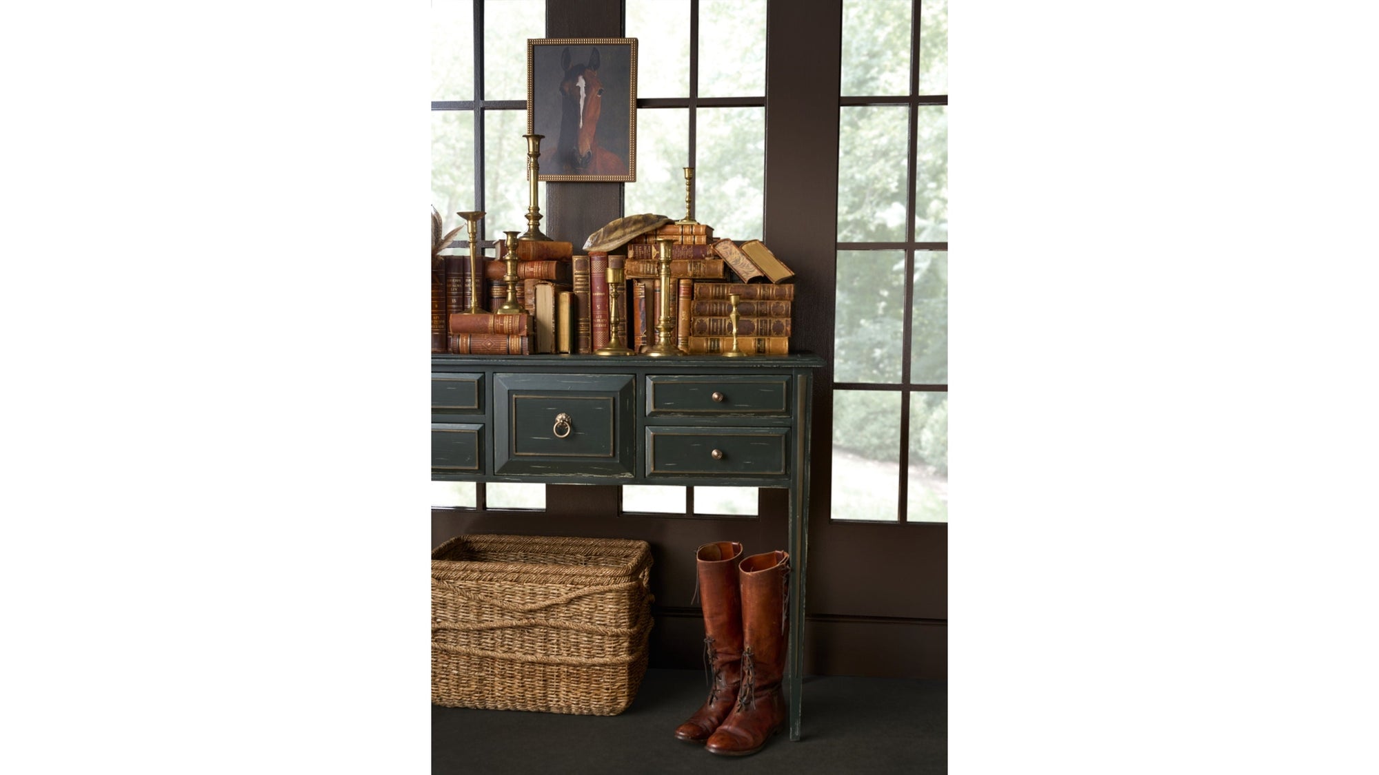 Charleston - Five-Drawer Console Table - Dark Green