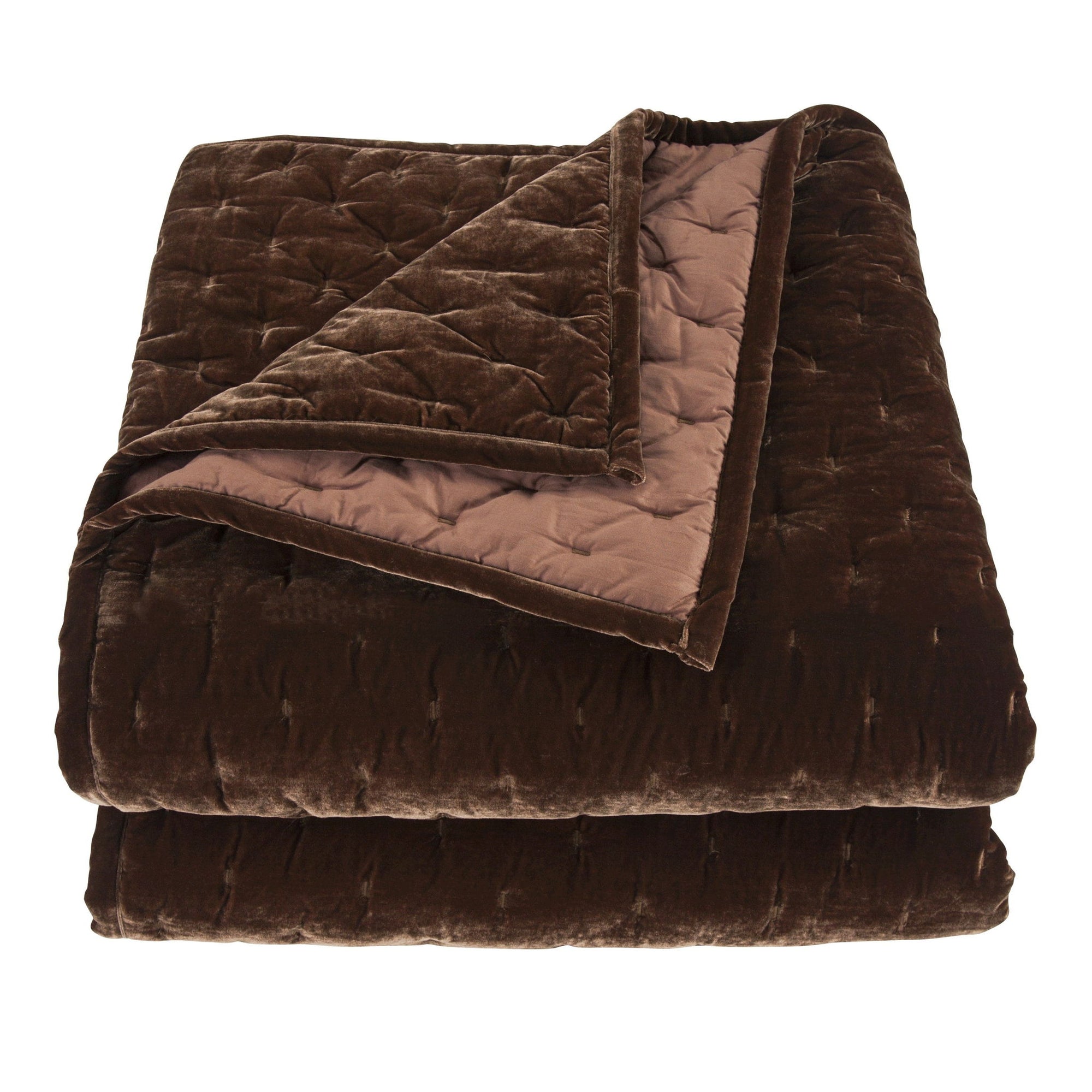 Stella - Twin Faux Silk Velvet Pintuck Quilt - Copper Brown