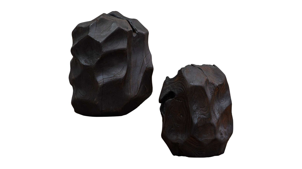 Ember Root - Teak Sculpture Set of 2 - Black