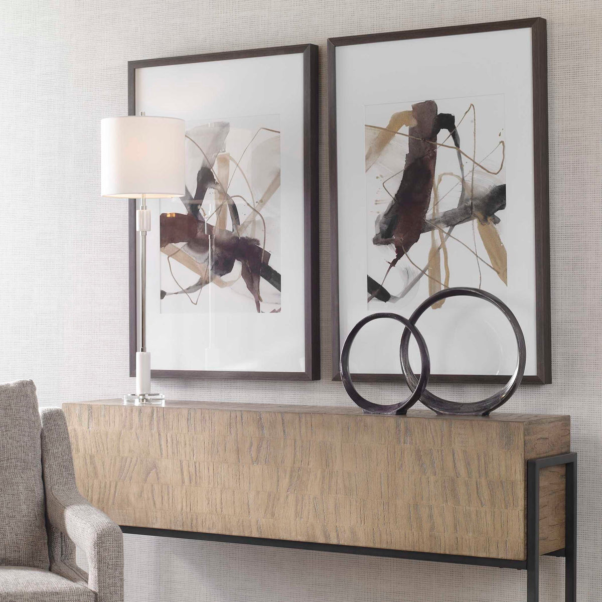 Burgundy Interjection - Abstract Prints (Set of 2) - Dark Brown