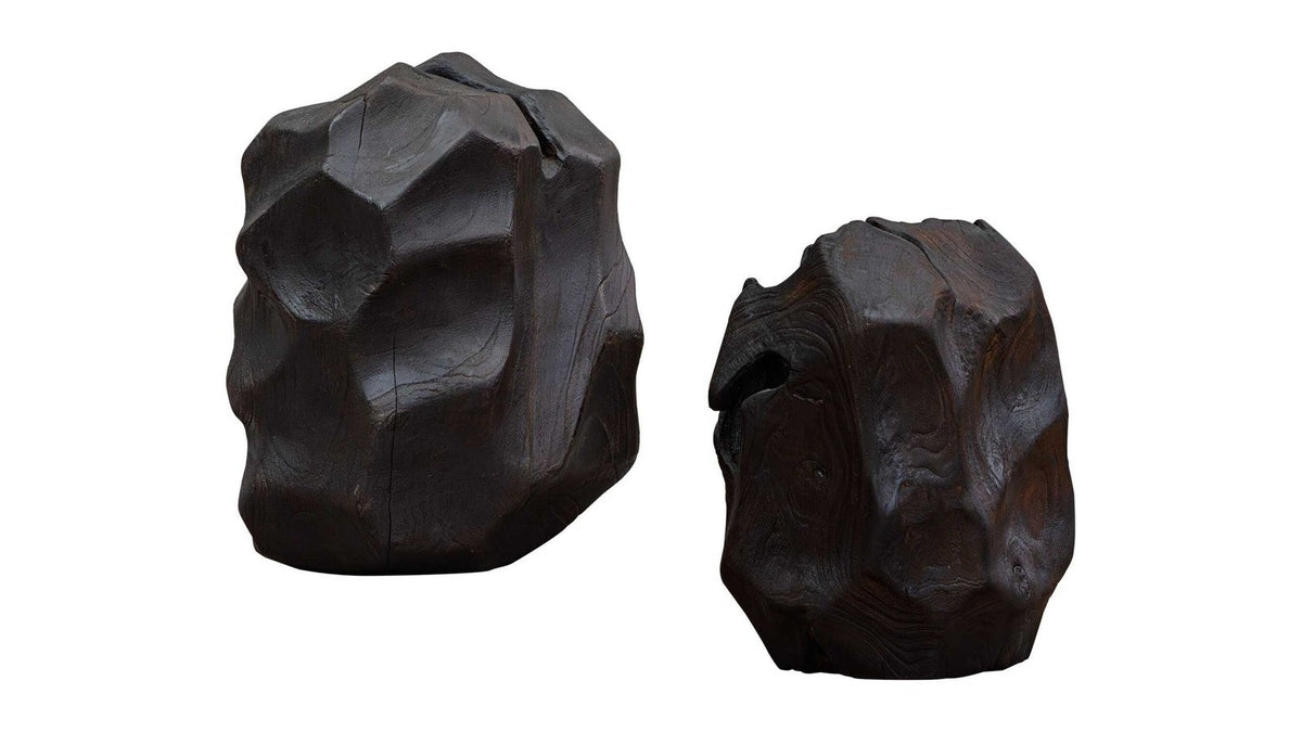 Ember Root - Teak Sculpture Set of 2 - Black
