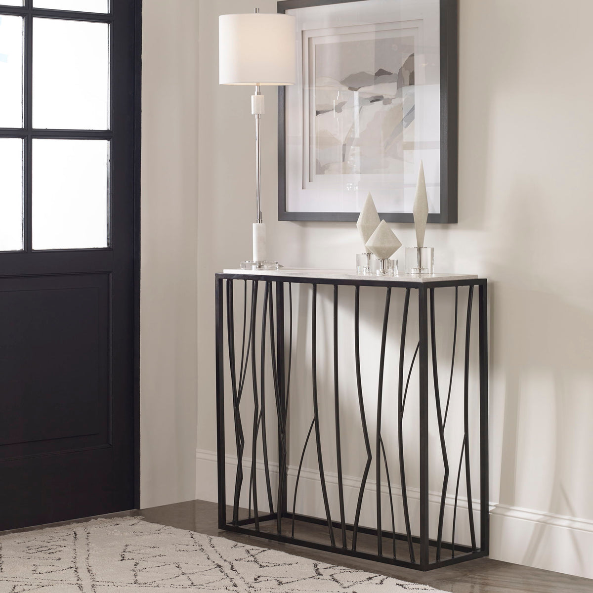 Reed - Travertine Console Table - Black &amp; Light Brown
