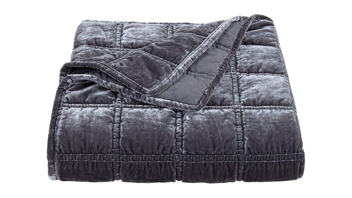 Stella - Faux Silk Velvet Double Box Stitch Throw - Slate
