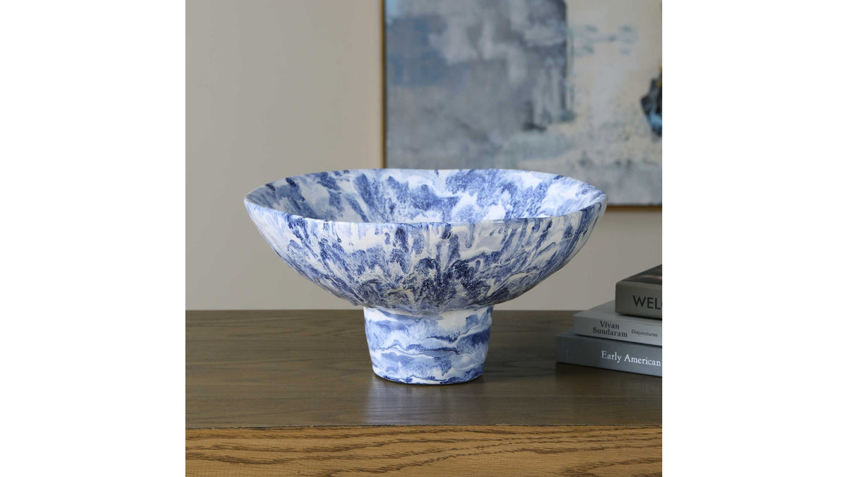 Indigo - Marble Pedestal Bowl - Blue,White