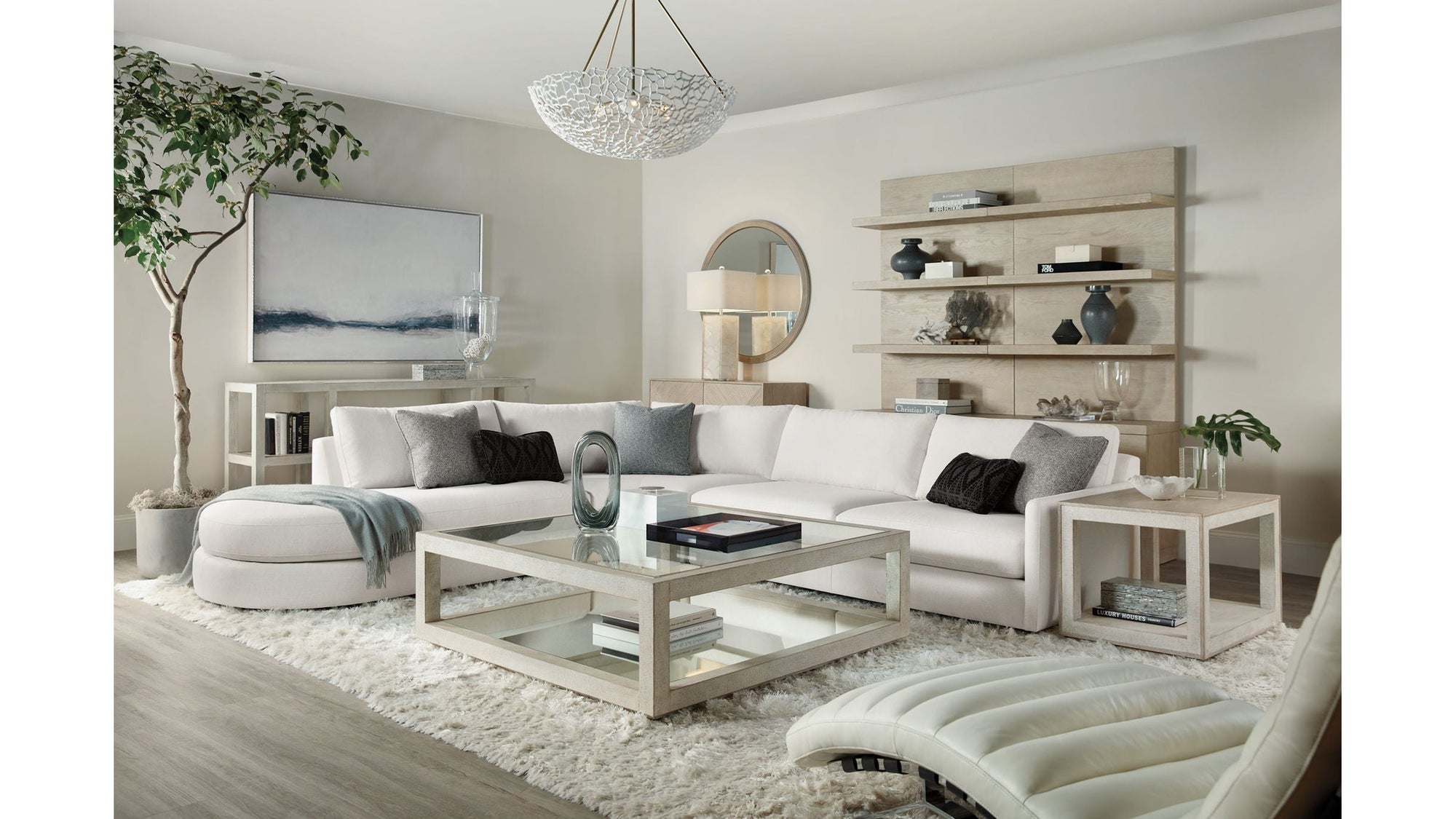 Cascade - Round Mirror - Light Brown