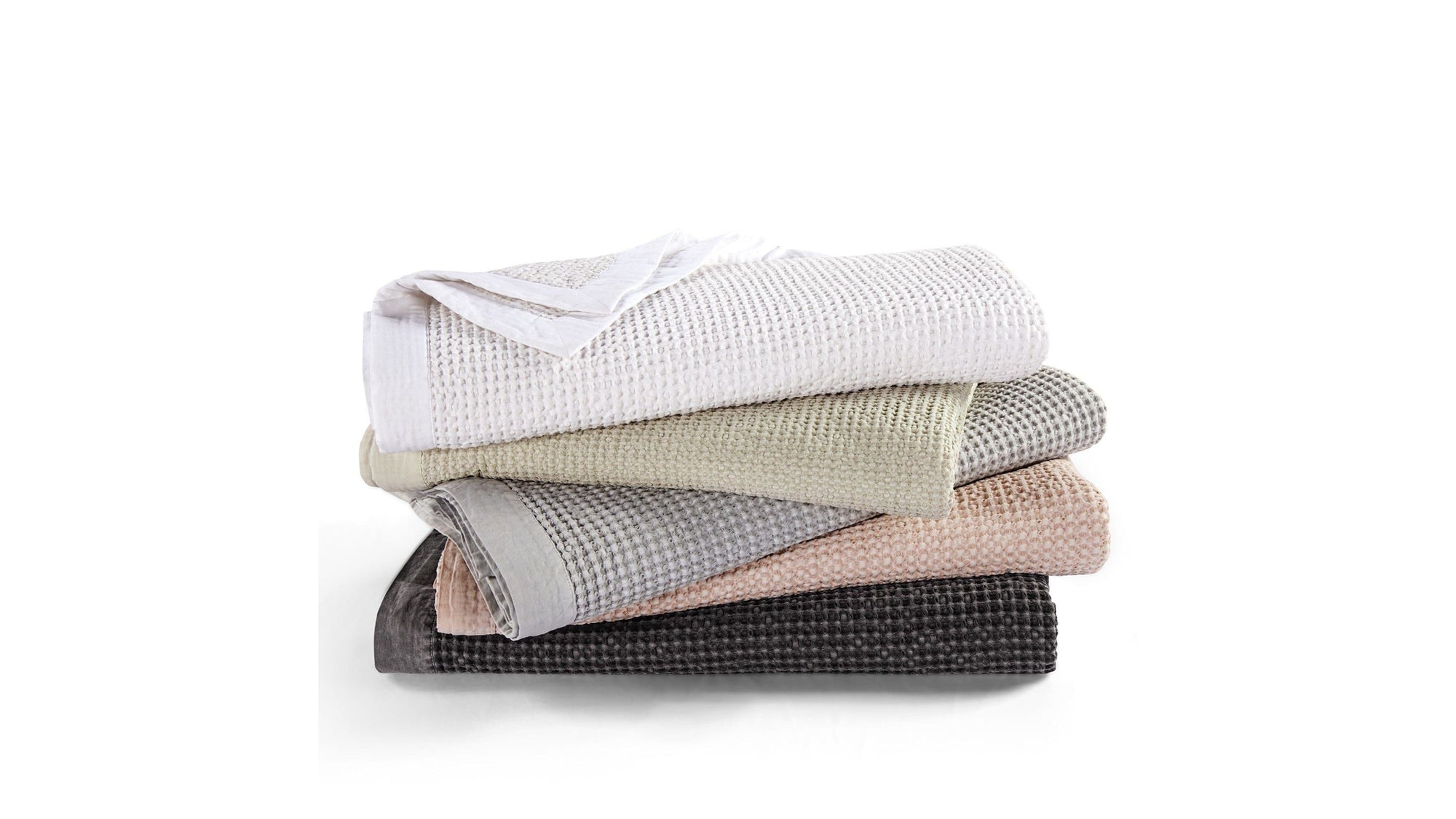 Stonewashed Cotton Waffle Weave - Full/Queen Coverlet Set Set of 3 - Light Tan