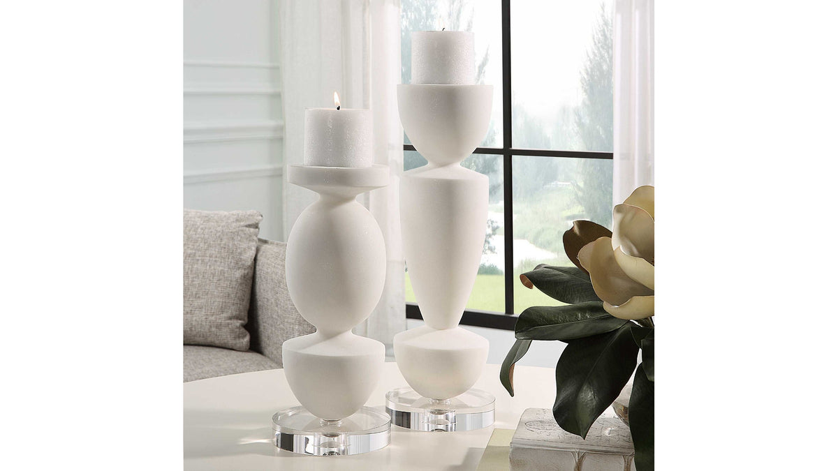 Lido - Stone Candleholders (Set of 2) - White
