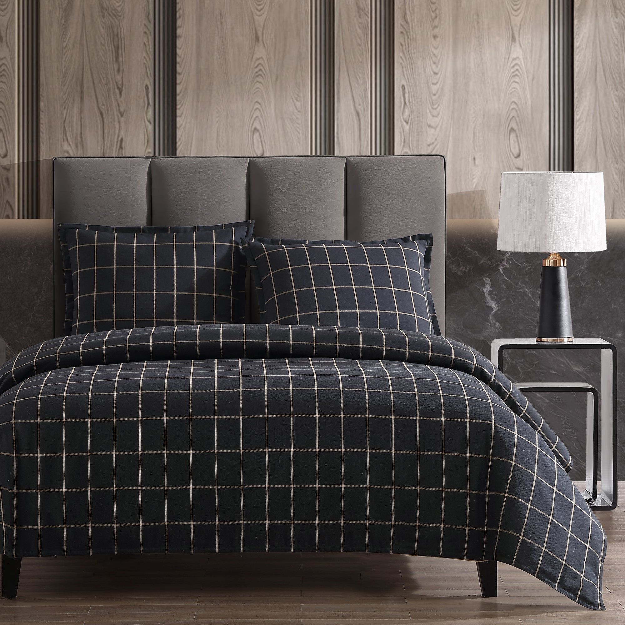 Windowpane - King Plaid Comforter Set (Set of 3) - Black