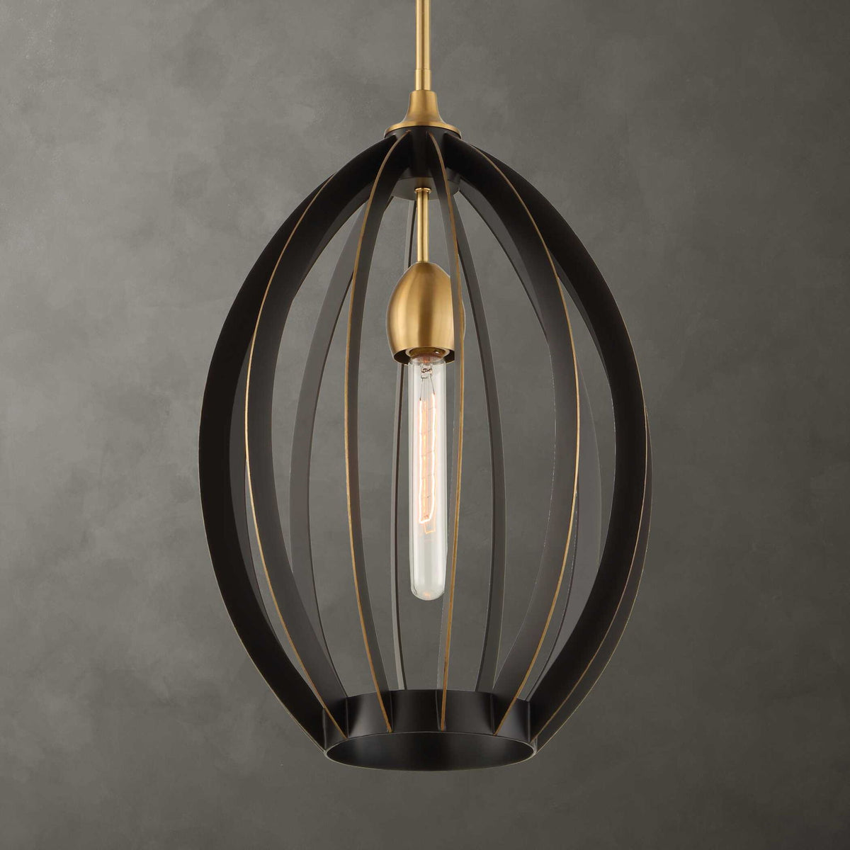 Darby - 1 Light Architectural Oval Pendant - Bronze / Black