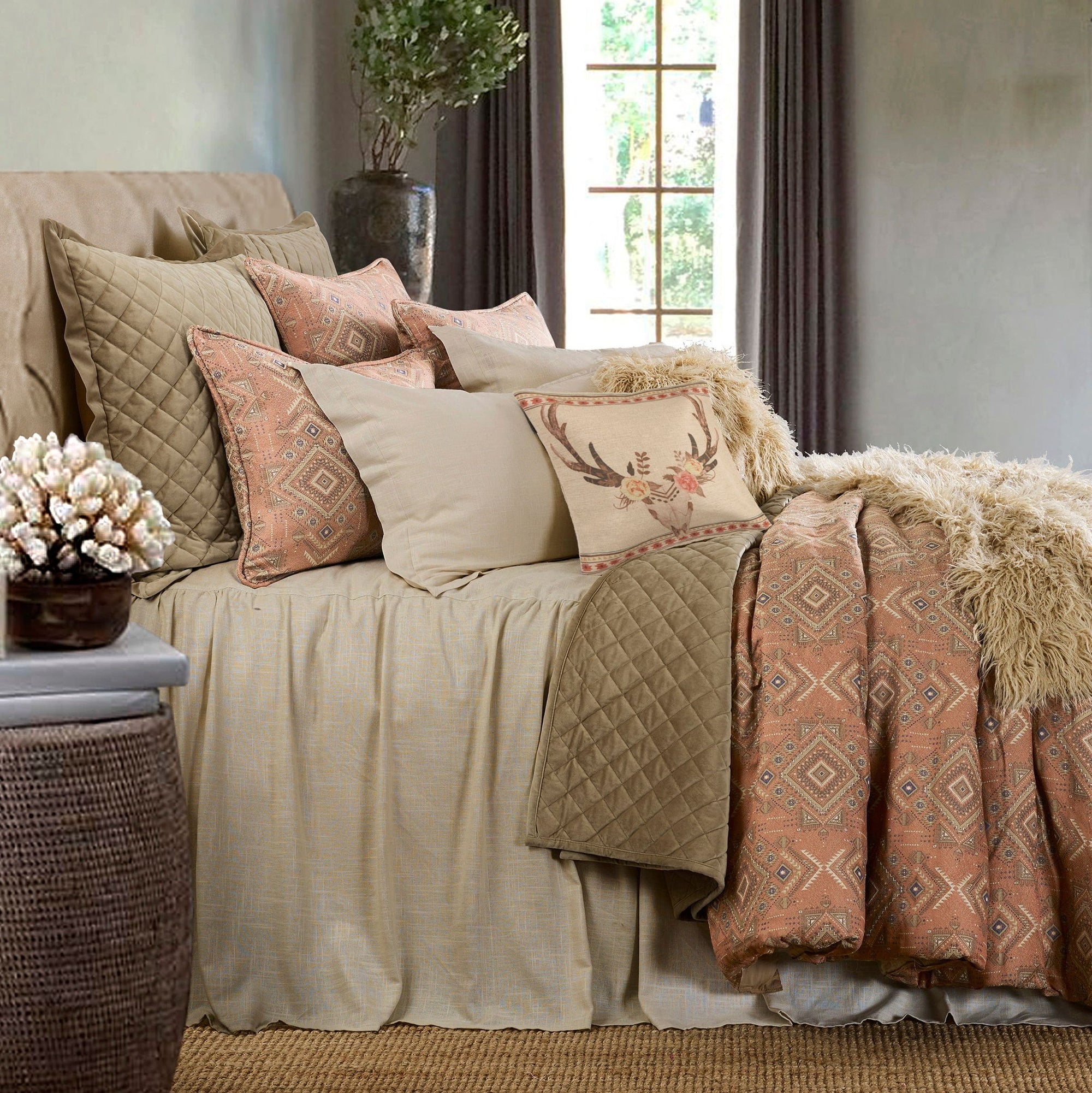 Luna - Queen Washed Linen Bedspread Set (Set of 3) - Light Tan