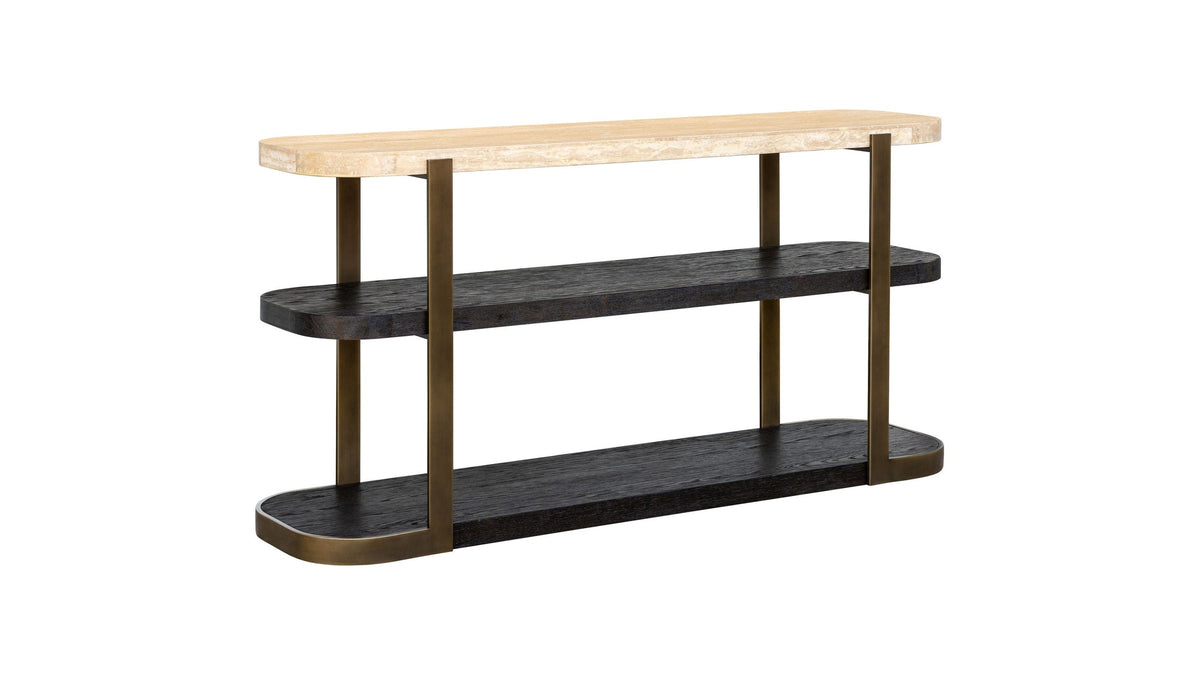 Avalon - Console Table - Bronze Metal Frame With Travertine & Espresso