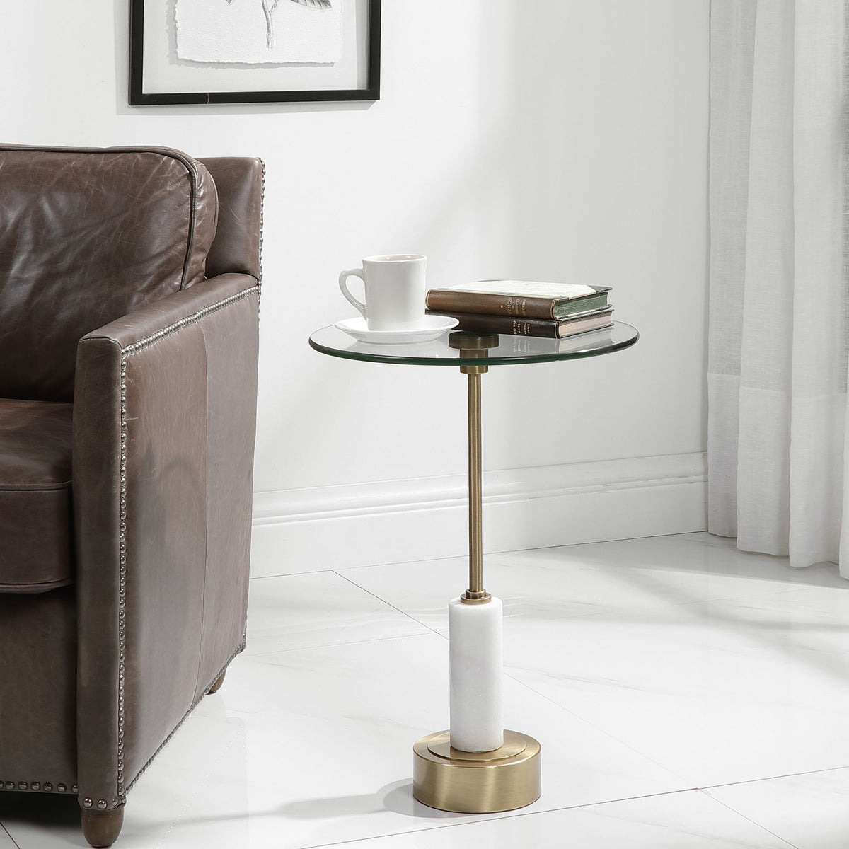 Portsmouth - Round Accent Table - Gold &amp; White