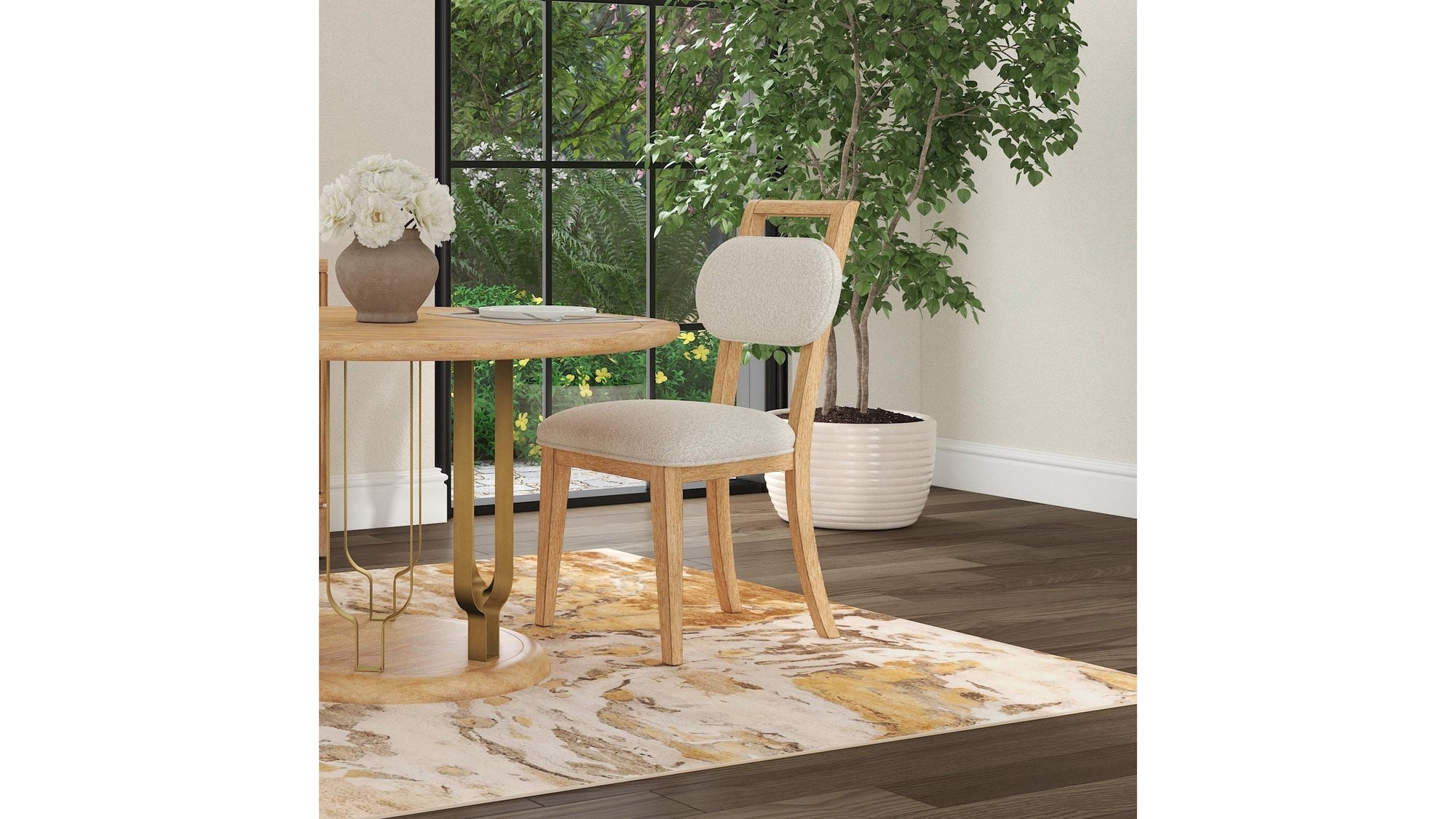 Ryder - Dining Chair - Chestnut Elm / Ant Brass / Tauple Boucle