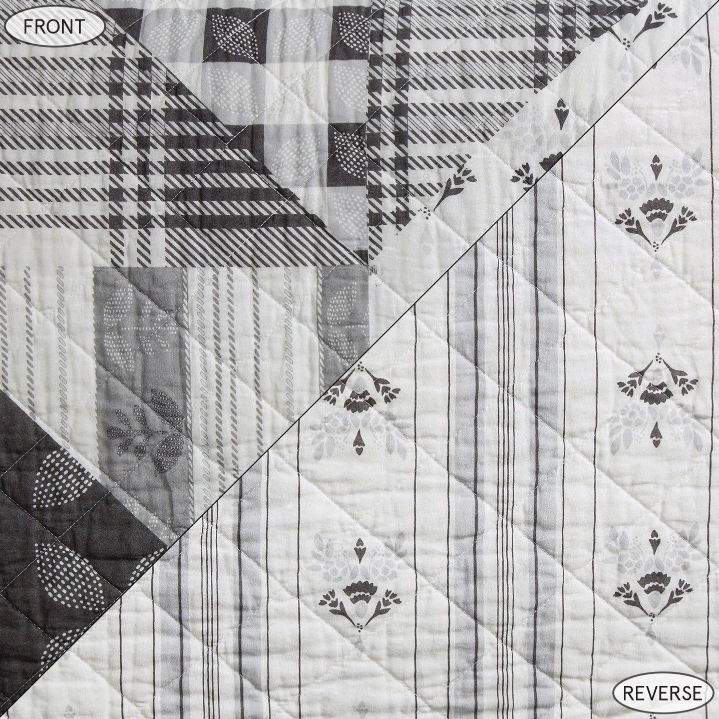 Patchwork Prairie - Full/Queen Reversible Quilt Set (Set of 3) - Black