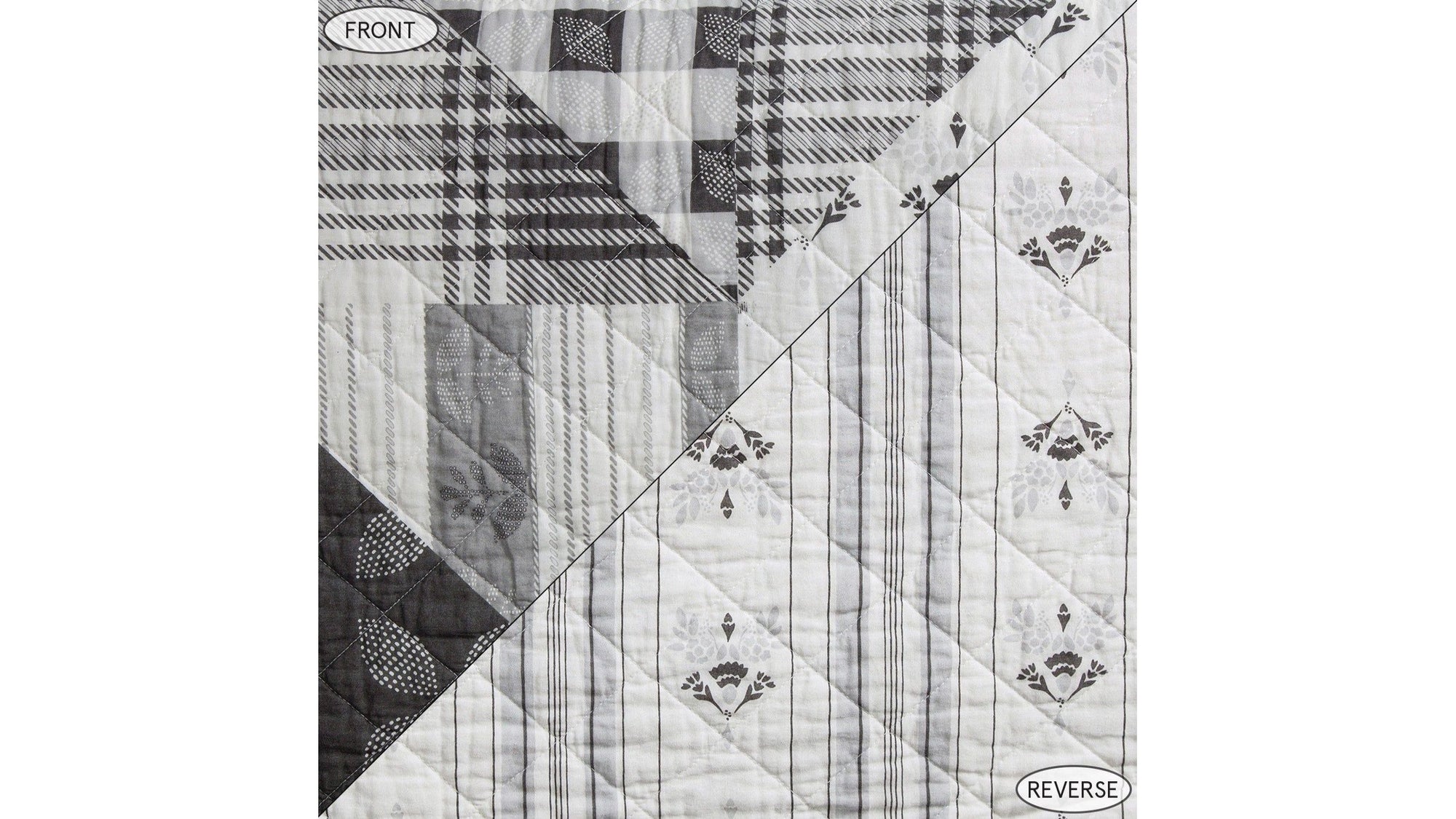 Patchwork Prairie - Full/Queen Reversible Quilt Set Set of 3 - Black