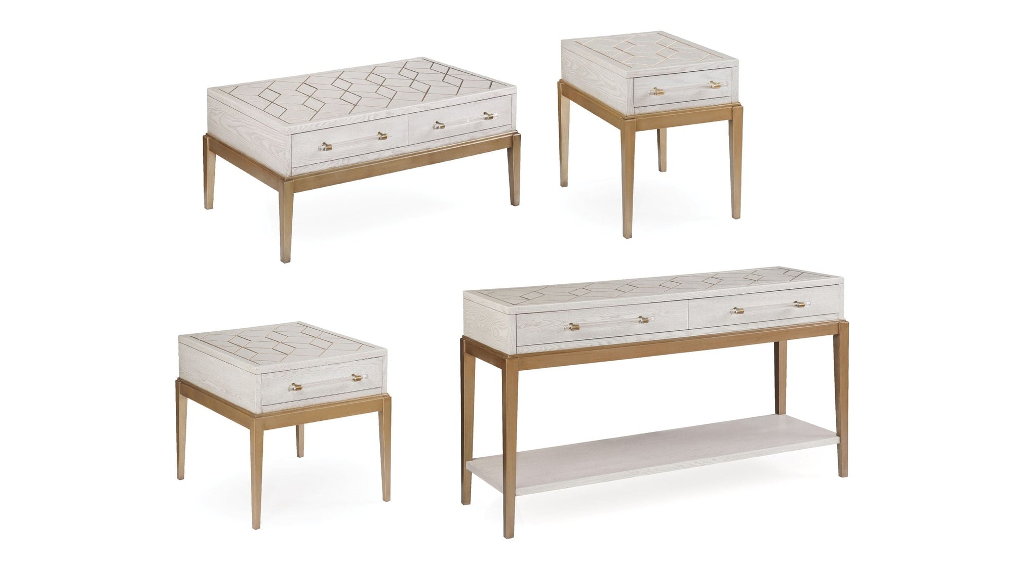 Perrine - Chairside Table - White / Gold