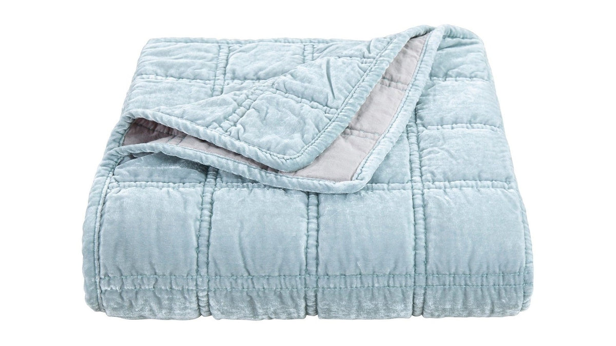 Stella - Faux Silk Velvet Double Box Stitch Throw - Icy Blue