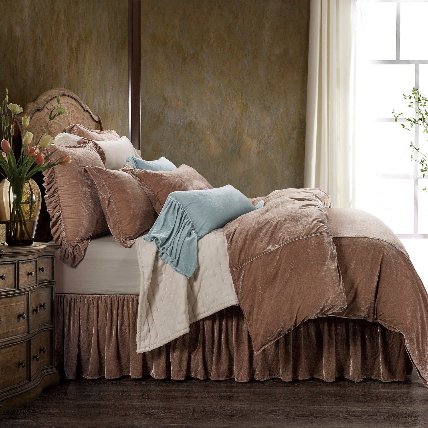 Stella - King Faux Silk Velvet Duvet Cover Set (Set of 3) - Dusty Rose