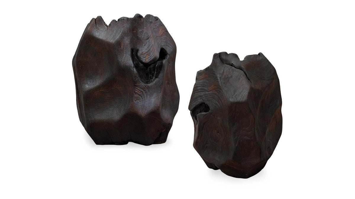 Ember Root - Teak Sculpture Set of 2 - Black