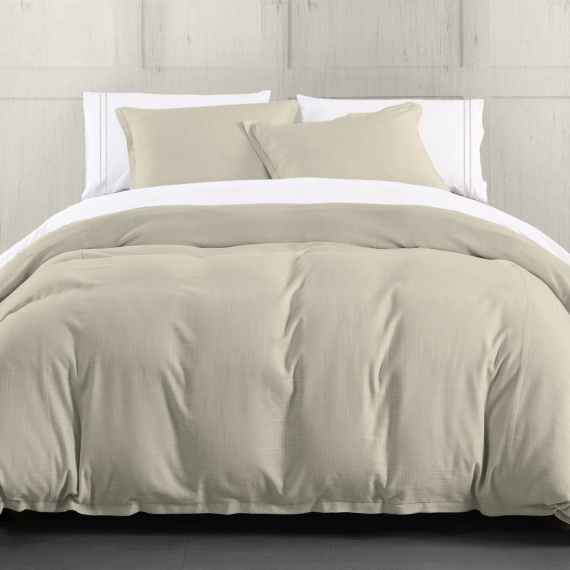 Hera - King Washed Linen Flange Duvet Cover Set (Set of 3) - Light Tan