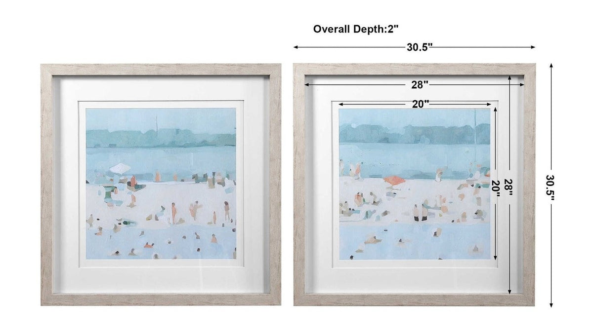 Sea Glass Sandbar - Framed Prints Set of 2 - Light Blue