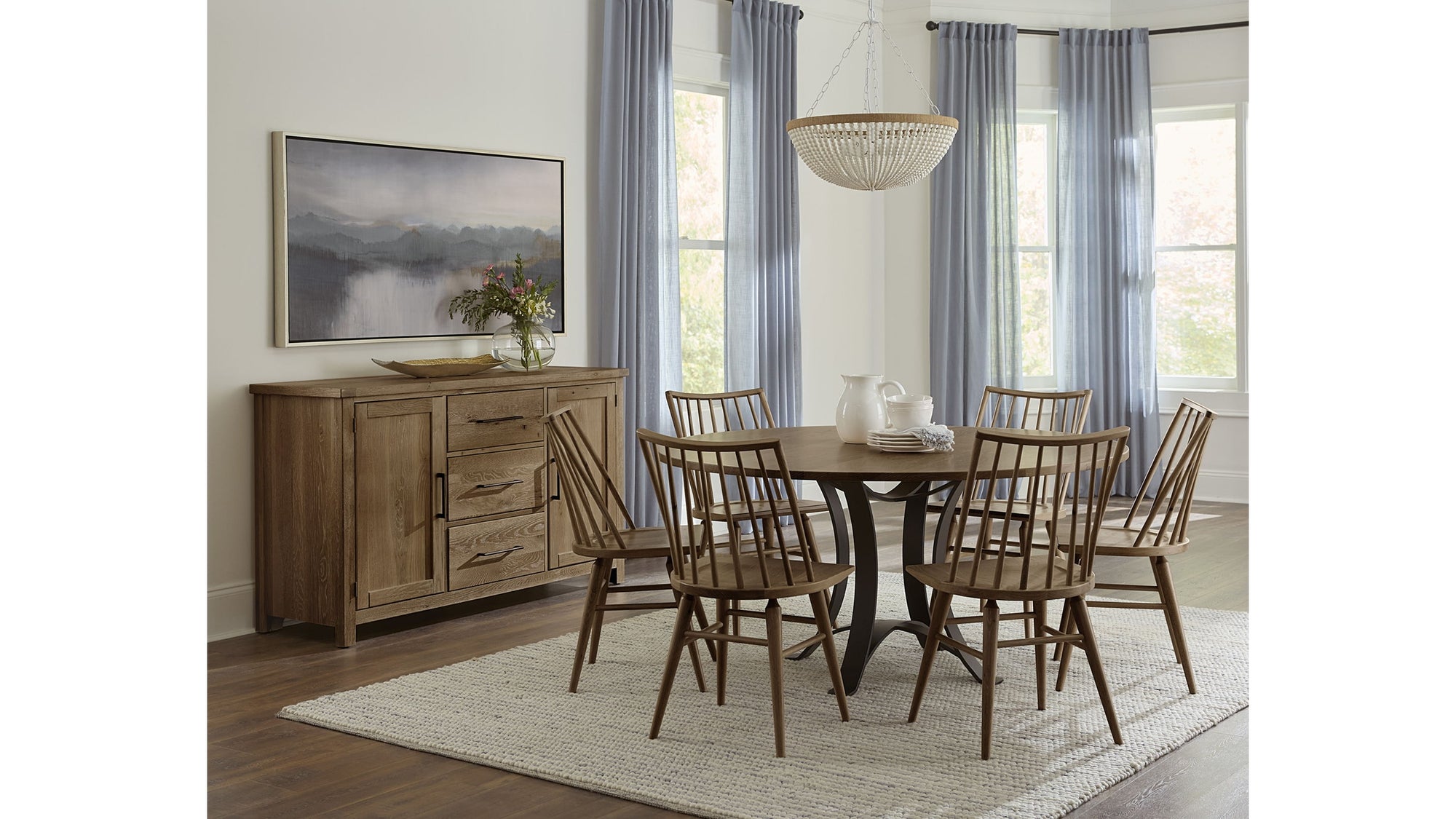 Dovetail - Solid American Oak - Round Table With A Metal Pedestal
