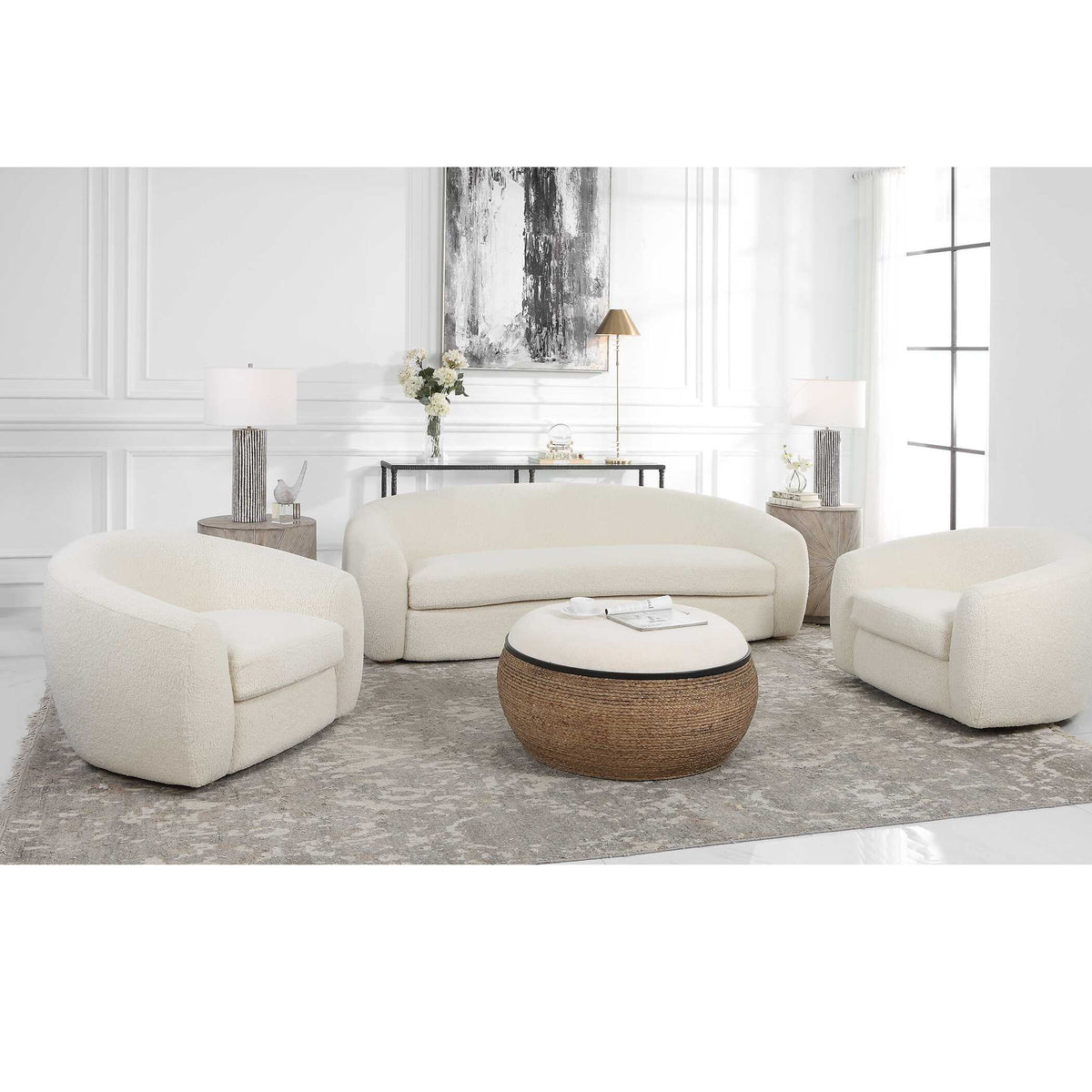 Capra - Art Deco White Swivel Chair