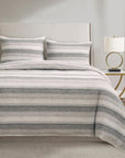 100% French Flax Linen - King Variegated Stripe Duvet Cover Set (Set of 3) - Charcoal
