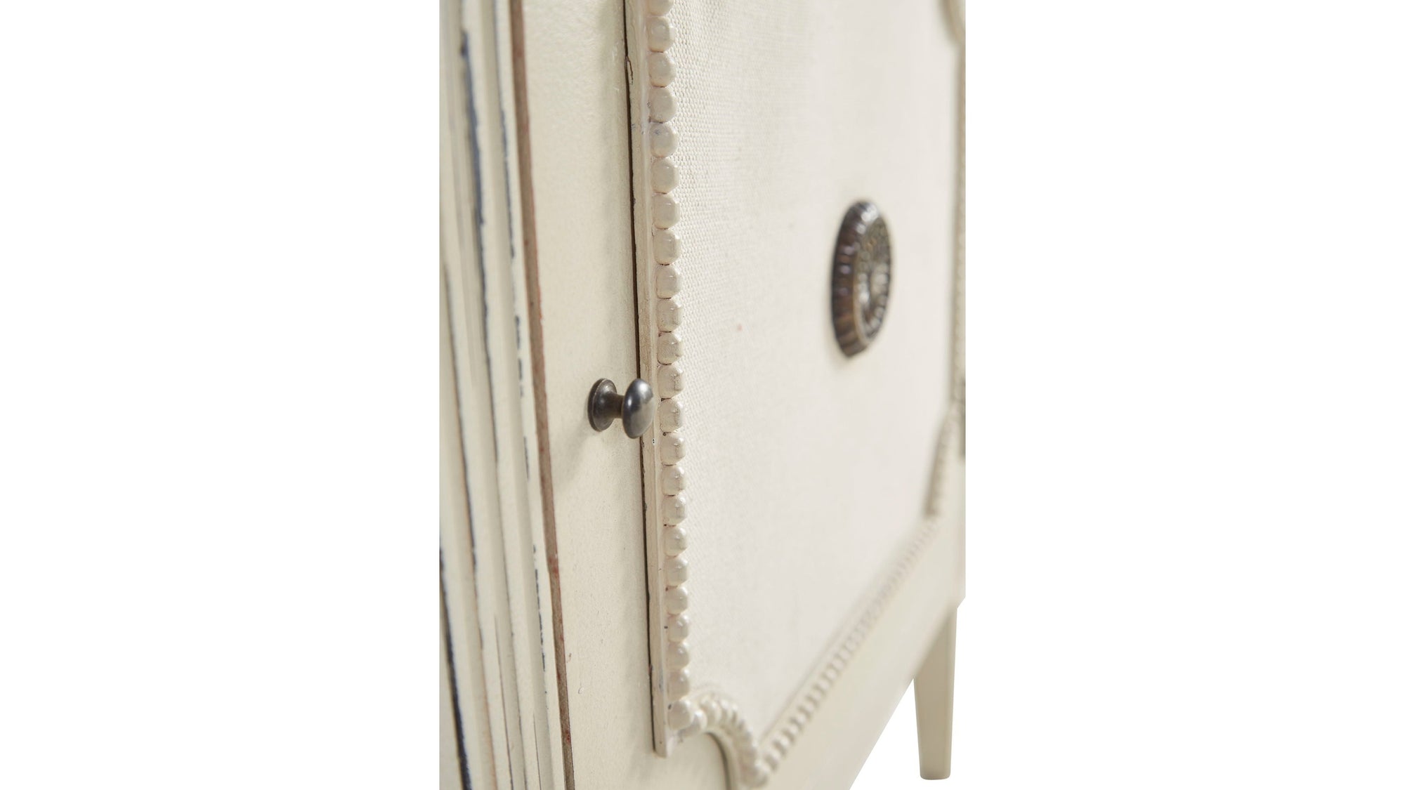 Linen &amp; Beaded Front End Table - White
