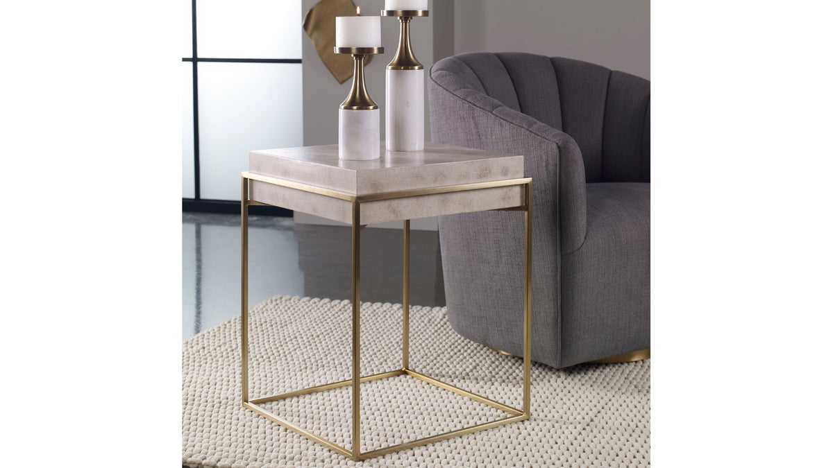 Inda - Modern Accent Table - Beige &amp; Gold