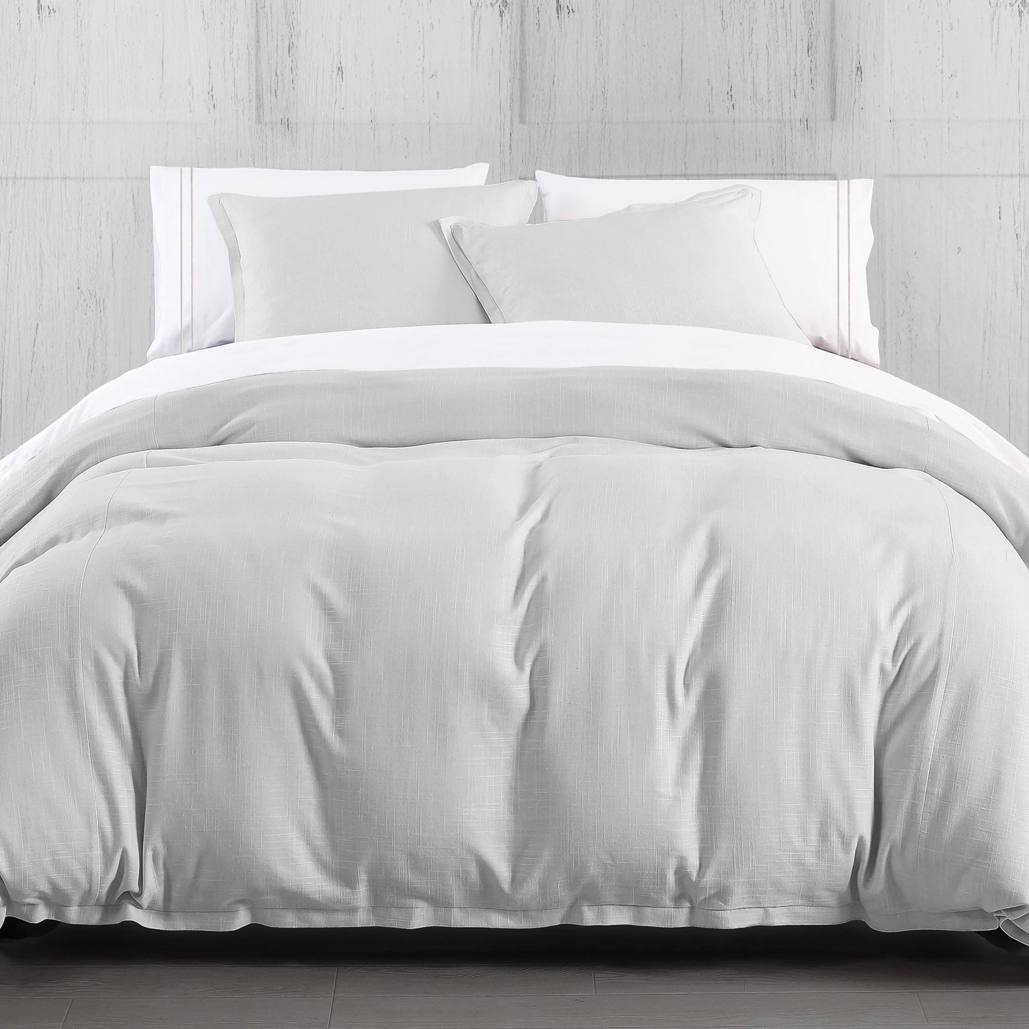 Hera - King Washed Linen Flange Duvet Cover Set (Set of 3) - Light Gray