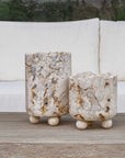 Quarried Stone - Indoor-Outdoor Candleholders (Set of 2) - Brown / White