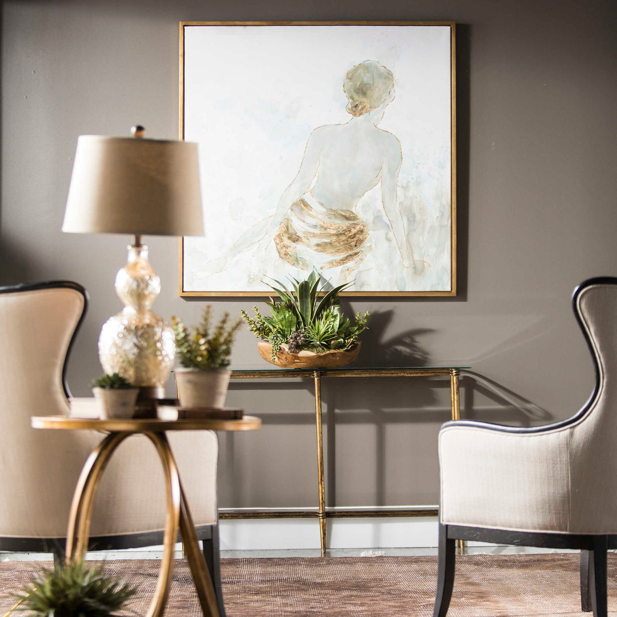 Gold Highlights - Feminine Art - Light Gray