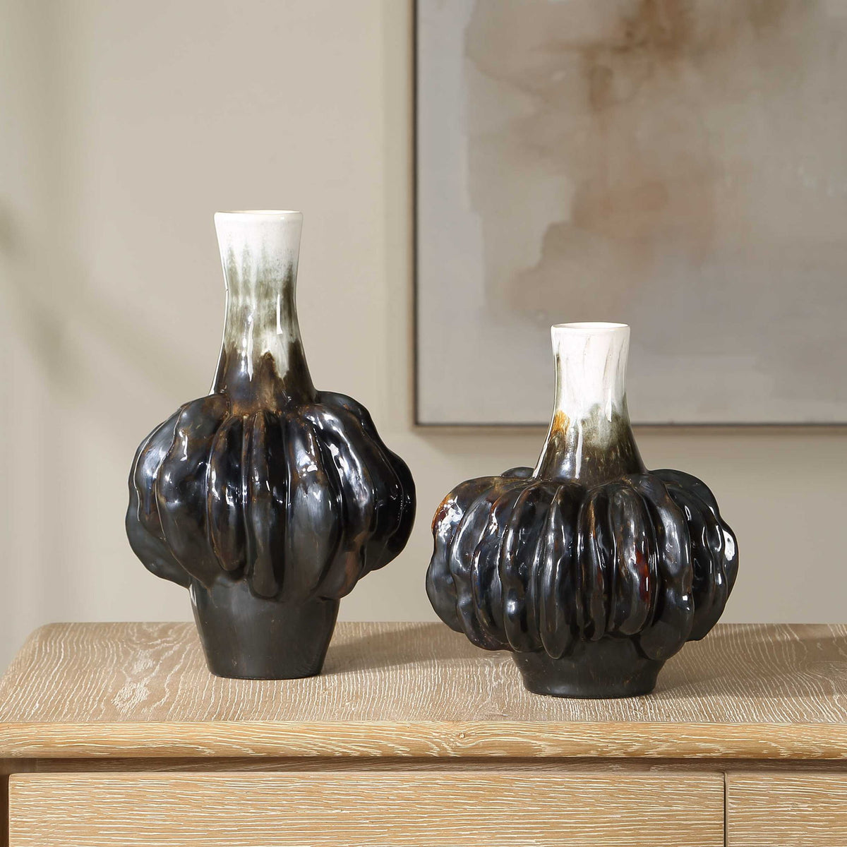 Umbrian - Gourd Vases (Set of 2) - White &amp; Brown
