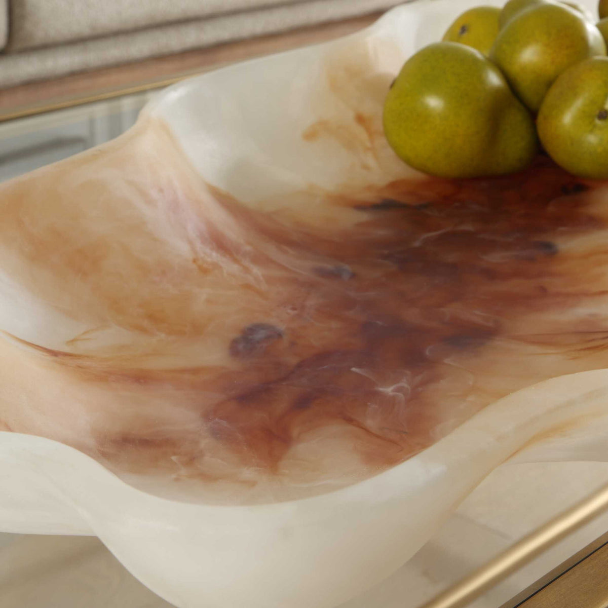 Organic Elegance - Wavy Oval Bowl - Brown / White